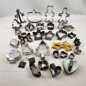 VTG Cookie Cutters Lot of 33 – Tin & Aluminum – Holiday Shapes - Various Sizes